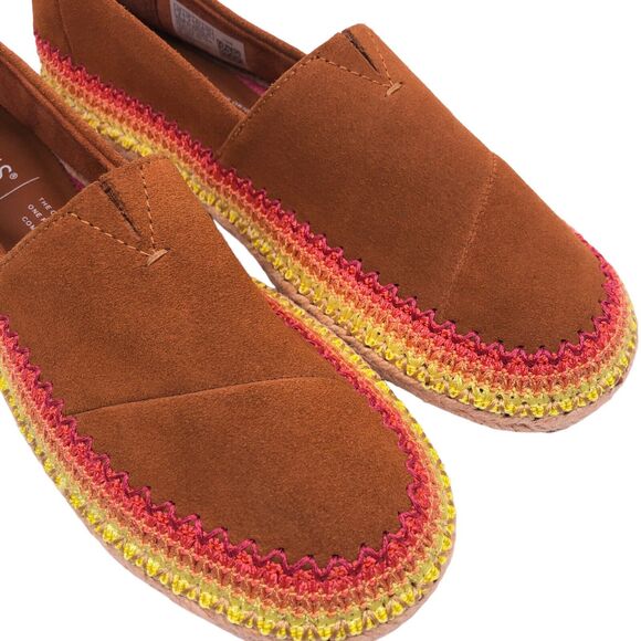 Toms Espadrilles Brown Suede Leather Slip On Shoes Flats Esparto Womens 6 EUC - Picture 3 of 8